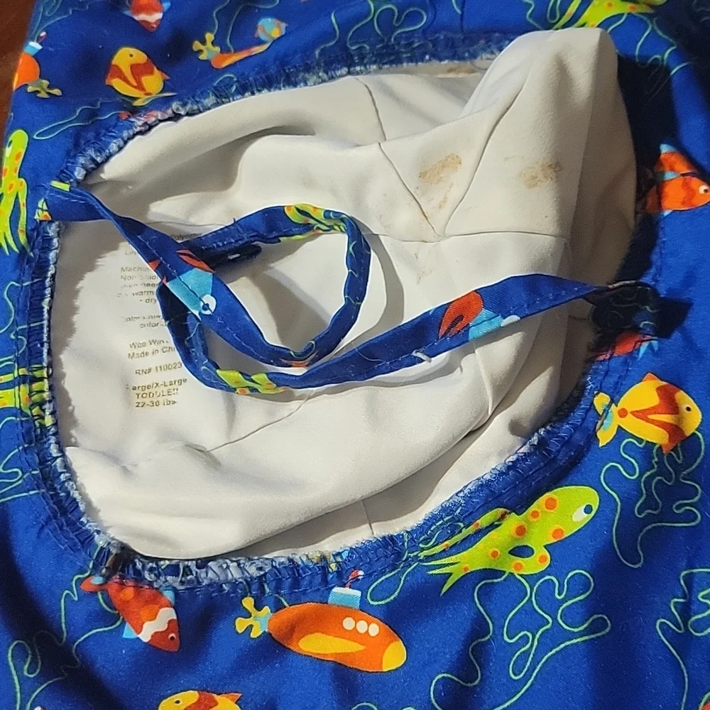 Vtg Wee Wave Floppy Blue Sun Hat Sea Beach Submarine Fish Squid Octopus